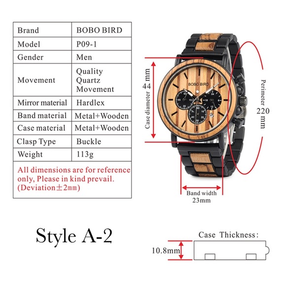 Luxury Zebra and Ebony Wood Chronograph Military Quartz Watch - Picture 16 of 16